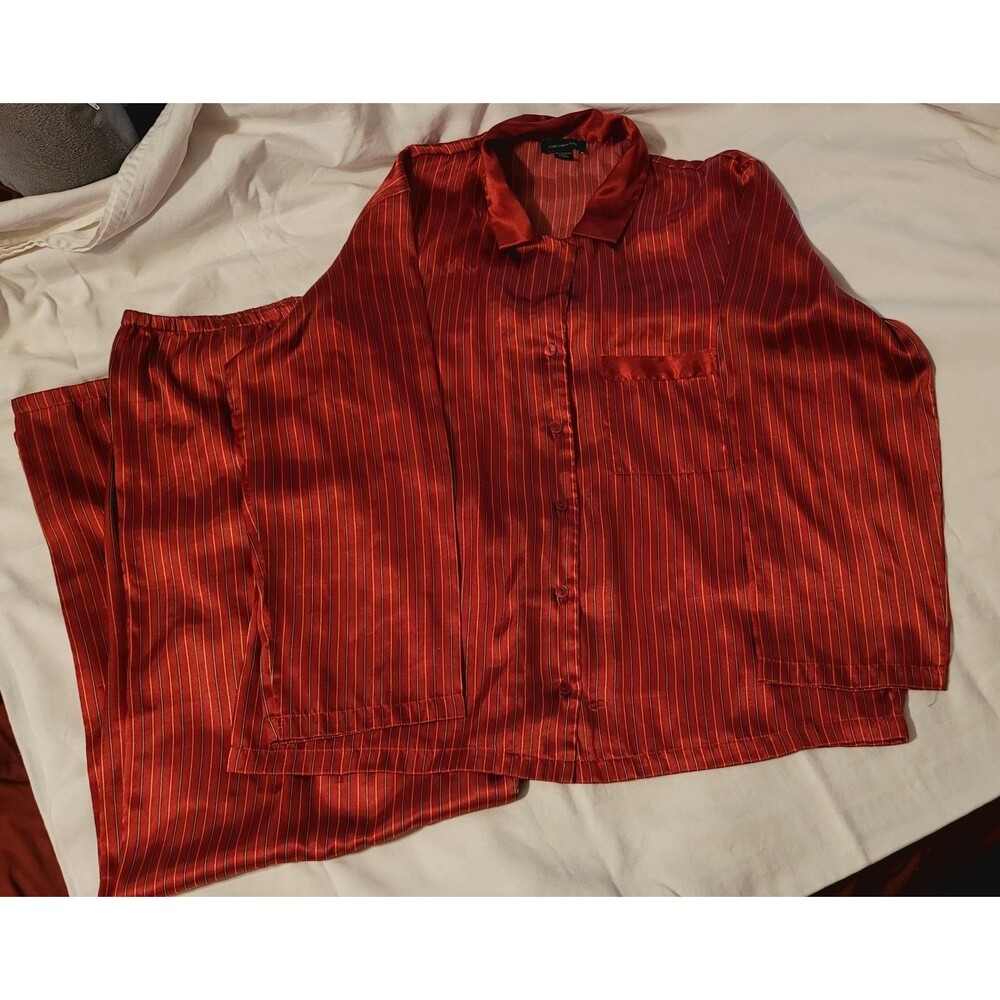 Jones New York Pinstripe Satin Feel Polyester Sleep Set Pajamas